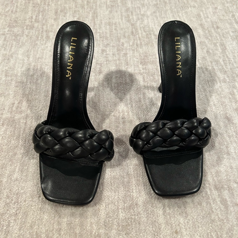 Black braided heels